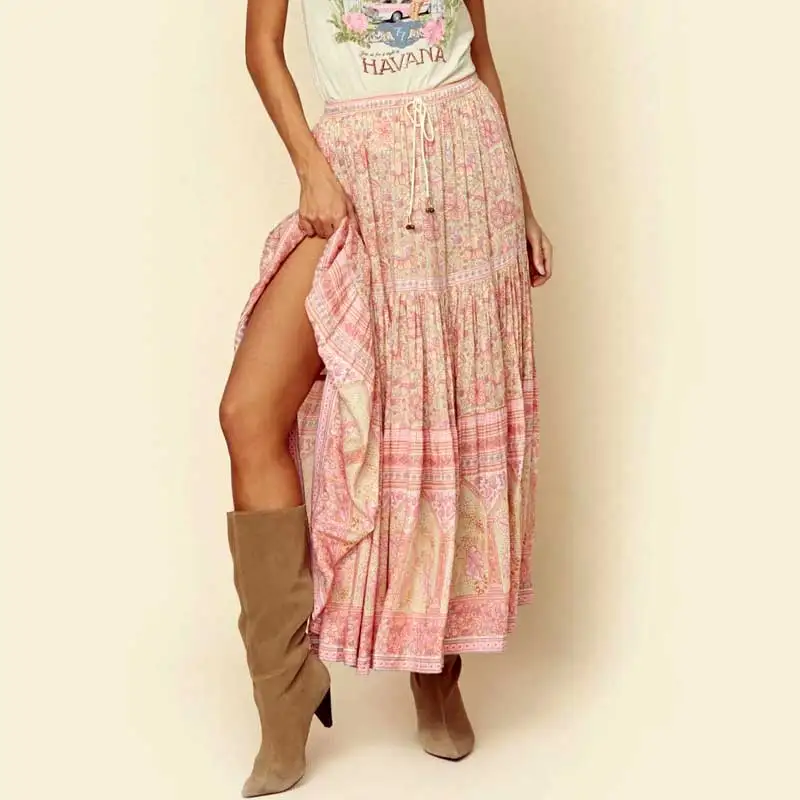 

2019 NEW Summer boho Skirt Floral Print Elastic Waist long women bohemian female casual maxi streetwear beach holiday faldas