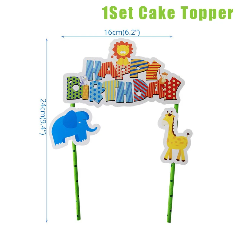 1set cake topper 12 гостей джунгли вечерние одноразовые столовые приборы День Рождения вечерние deocr Дети Зеленый Лес животных сафари zoo бумажные тарелки/принадлежности для чашек - Цвет: 1set cake topper