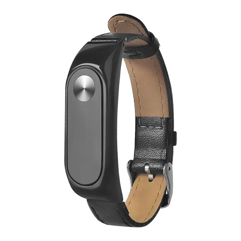 

Replacement Leather strap Wrist Band Plus For Xiaomi Mi Band 2 Metal Case black