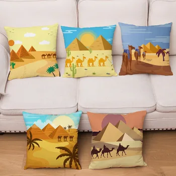 

Cartoon Square Cushion Cover Short Plush Pillow Covers HD Egypt Desert Camel Pyramid Print Pillows Cases Home Decor Pillowcase