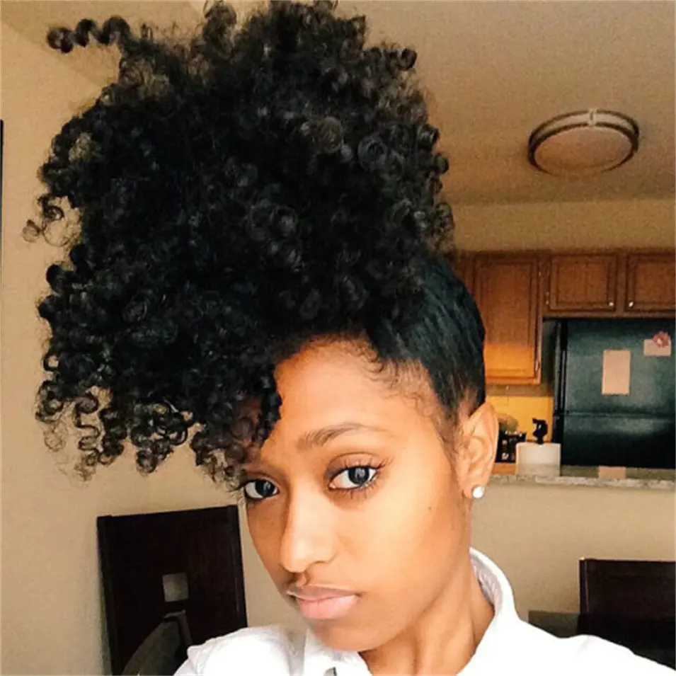 Short High Ponytail Afro Puff Curly Ponytail Hair Extension Dark