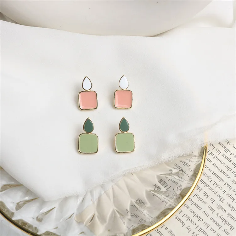 

Korean Fashion Geometric Square Studs Earrings for women Candy color Lovely Party Jewelry Best Friend Ear Studs