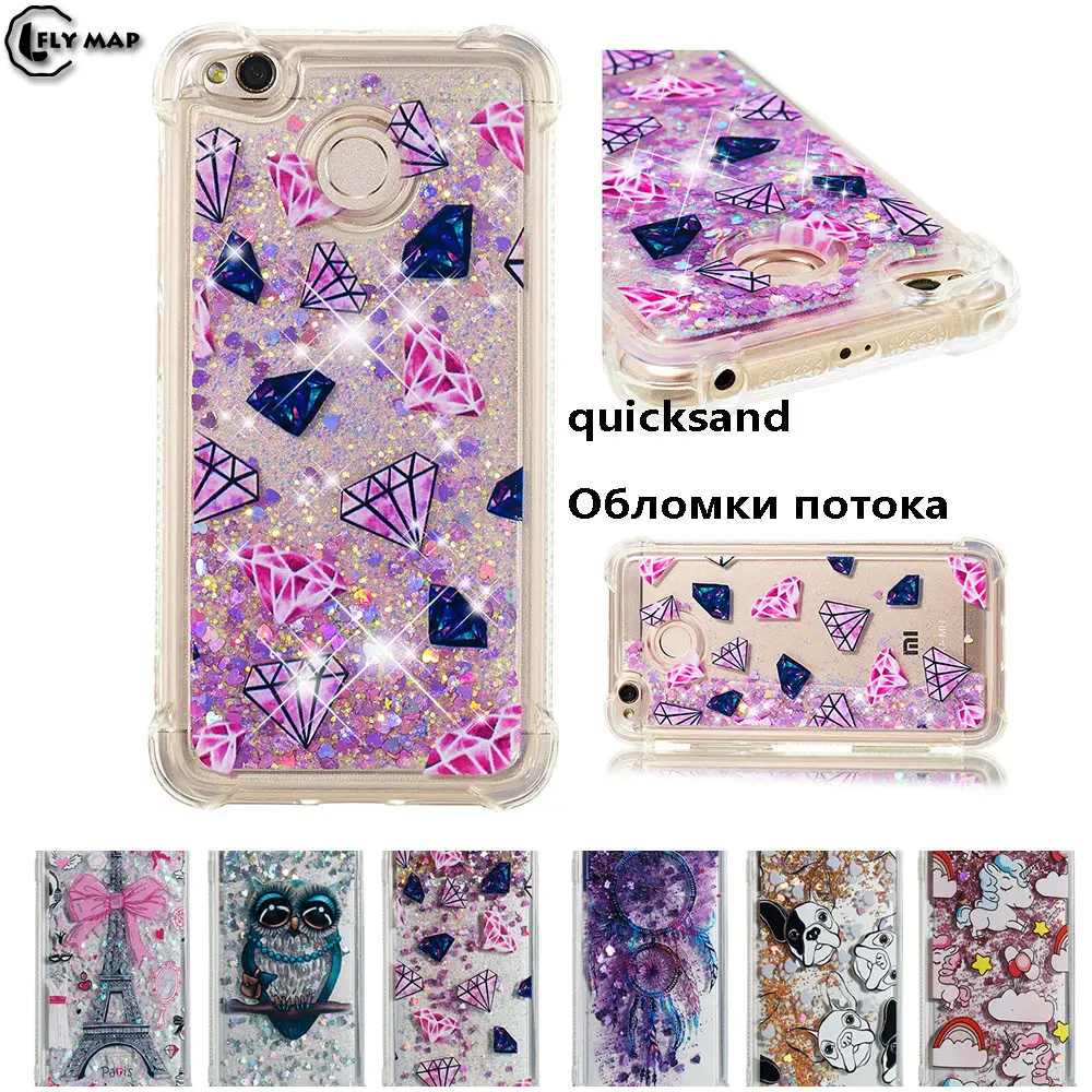 Unicorn Owl Cover For Xiaomi Redmi 4X X4 4 X Dynamic Liquid Debris Quicksand Soft Back Case Xiao Red mi Honemi Shell Bag |