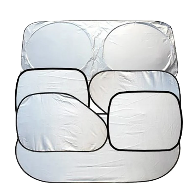 

6 Sets Car Sunshade Front Rear Window Visor Cover UV Protect Reflector Silver Cloth Reflective Shading Board