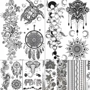 

Dream Catcher India Rattan Black Mandala Henna Floral Tattoos Stickers Women Girls Owl Tattoo Temporary Body Arm Art Tatto Paste