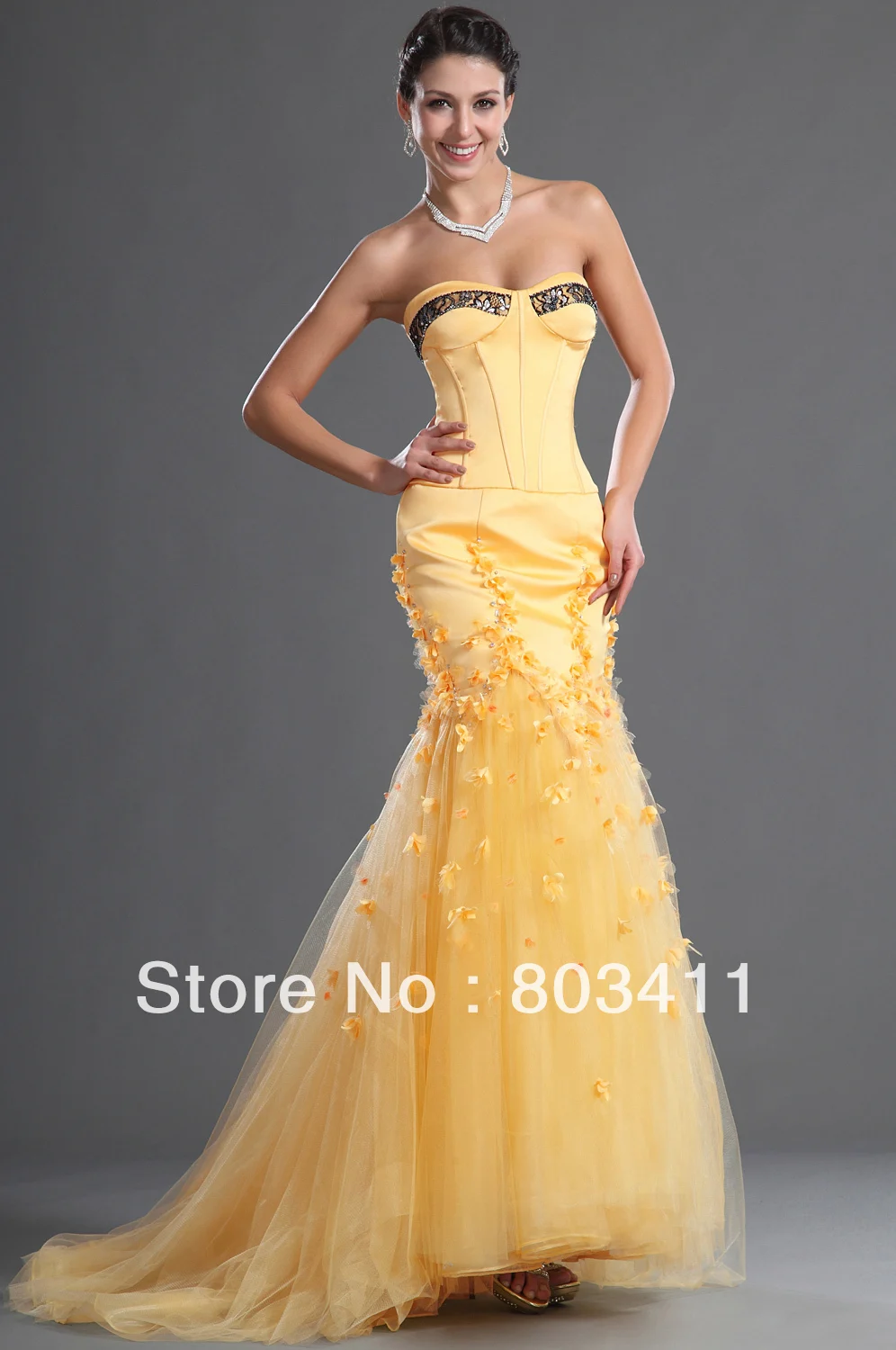Фантастическое желтое вечернее платье без бретелек с вырезом «Русалка», дизайнерское Пышное Платье