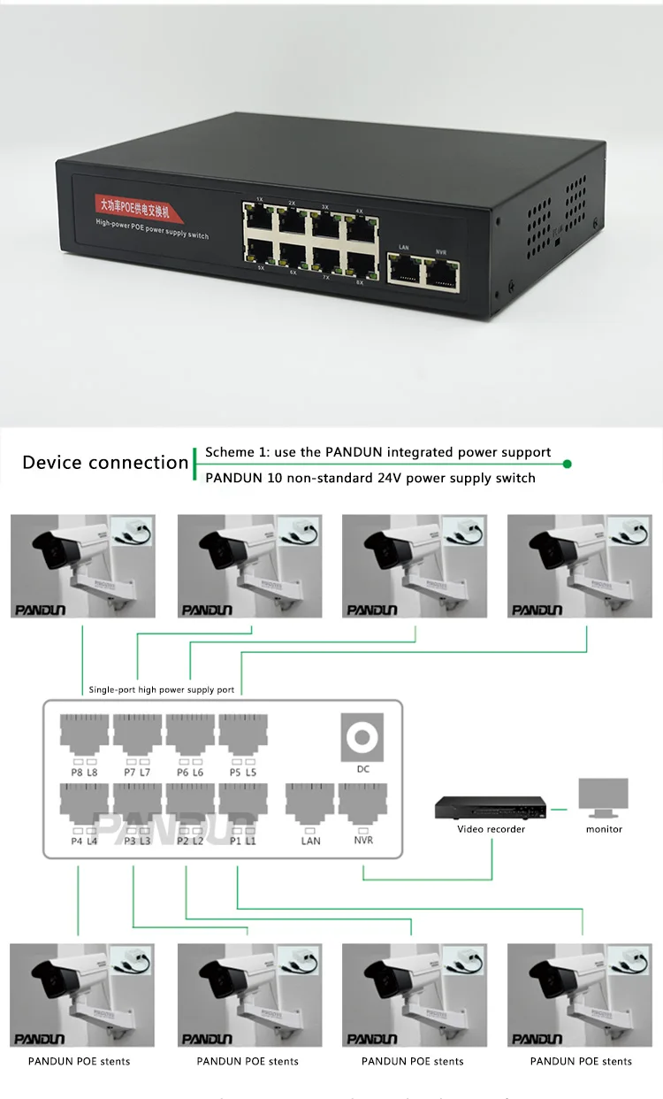 10(8+ 2) порт PoE коммутатор сети 100 Мбит/с Smart Ethernet коммутатор 48 В