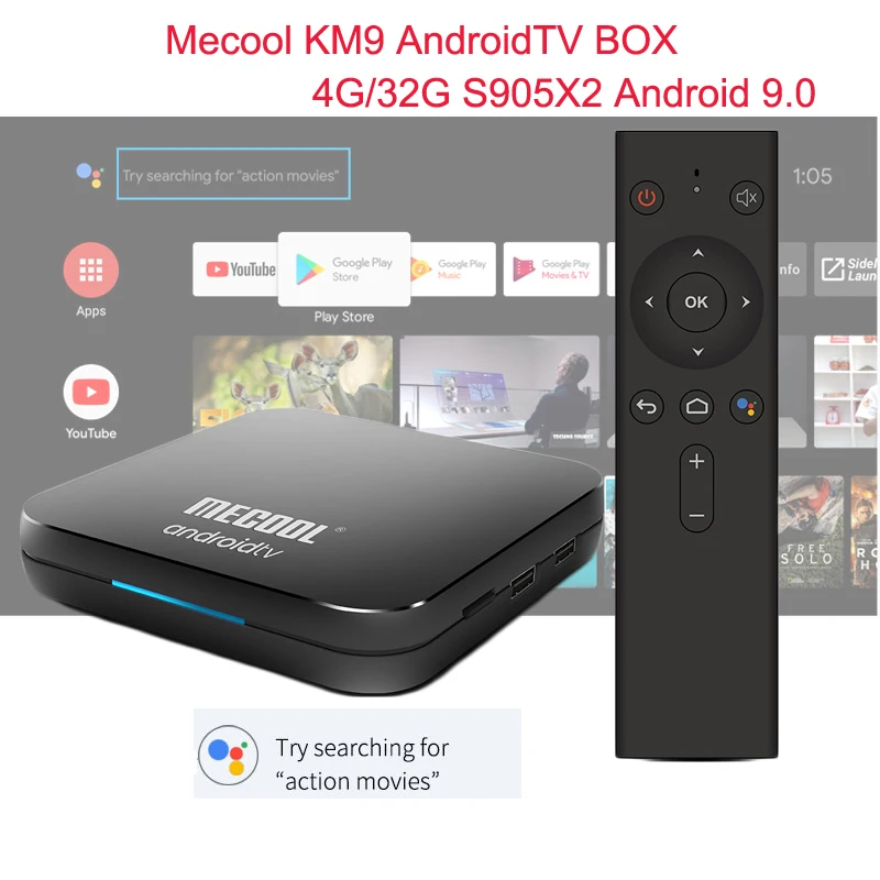

Mecool KM9 S905X2 Android 9.0 TV Box 4G DDR4 32G 2.4G/5G WiFi BT 4.0 Voice Control Set Top Box 4K HD Support Youtube Google Box