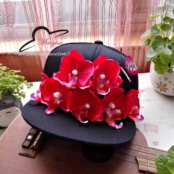 Ручной работы бренд Snapback Кепки открытый Кепки Для мужчин Для женщин Регулируемый Хип-хоп черный на кнопках сзади Бейсбол Кепки s Цветок Шапки gorras - Цвет: orchid red