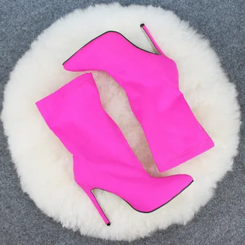 

2019 spring European and American fashion large size in the boots elastic cloth pointed stiletto socks boots high heels women