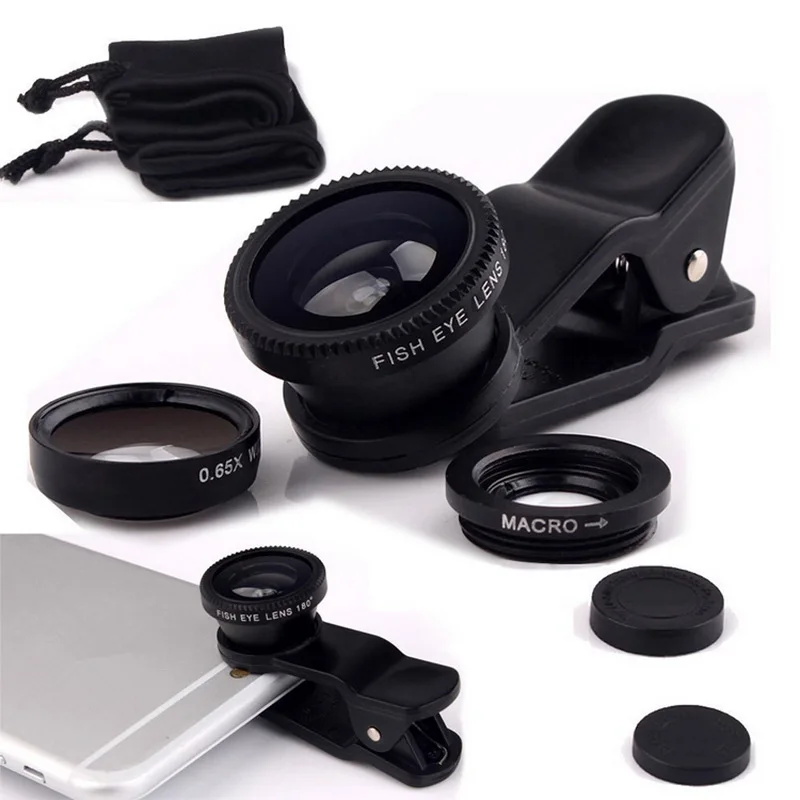 

100PCS/Lot Universal 3 in 1 Wide Angle Macro Fisheye Lens Microscope Smartphone Mobile Phone lens Fish Eye for iPhone Samsung LG