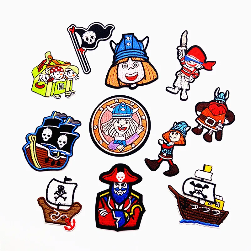 

10Pcs Pirate Ship Flag Pirate Captain Patches Badges Iron On Embroidered Applique Patch For Clothes Apparel DIY Stickers Patches