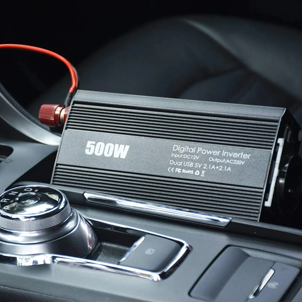 500W Power Inverter DC 12V to 110V/220V AC Car Inverter with 4.2A Dual USB Car Adapter Voltage Transformer Power Converter Mute