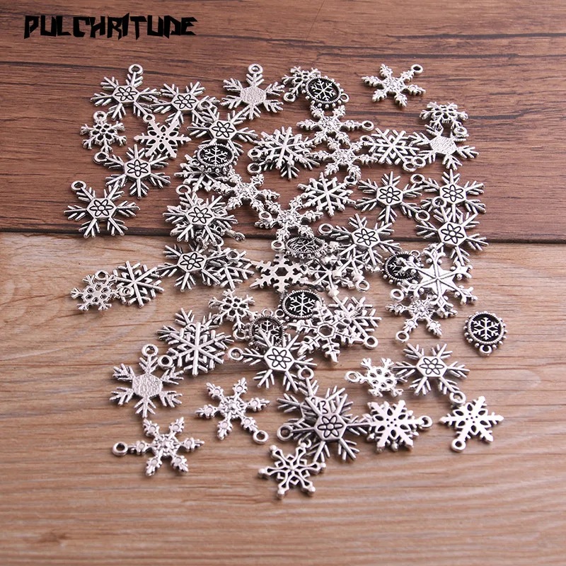20Pcs 11Styles New Product Metal Zinc Alloy Mix Sizes Snowflakes Charms Fit  Jewelry Christmas Pendant Makings DIY Handmade Craft