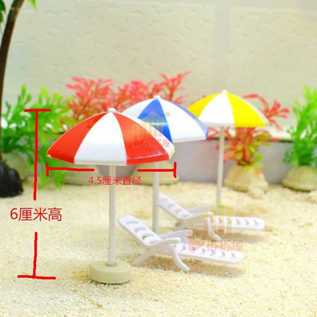5 Set Mini Deck Chair Beach Umbrella Dolls House Yard Beach Scenes Decor #6