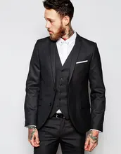 New Design Two Button Charcoal Groom Tuxedos Groomsmen Men’s Wedding Prom Suits Bridegroom (Jacket+Pants+Vest+Tie) K:904