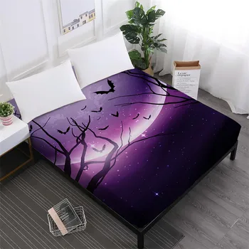 

Night Scenery Bed Sheet Halloween Nightmare Fitted Sheets Church Print Mattress Cover Elastic Band Home Decor D25