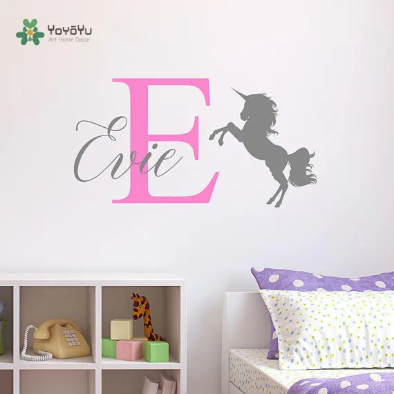 

YOYOYU Vinyl Wall Decal Unicorn Custom Made Name Capitalize The First Letter Kids Room Decoration Stickers FD283