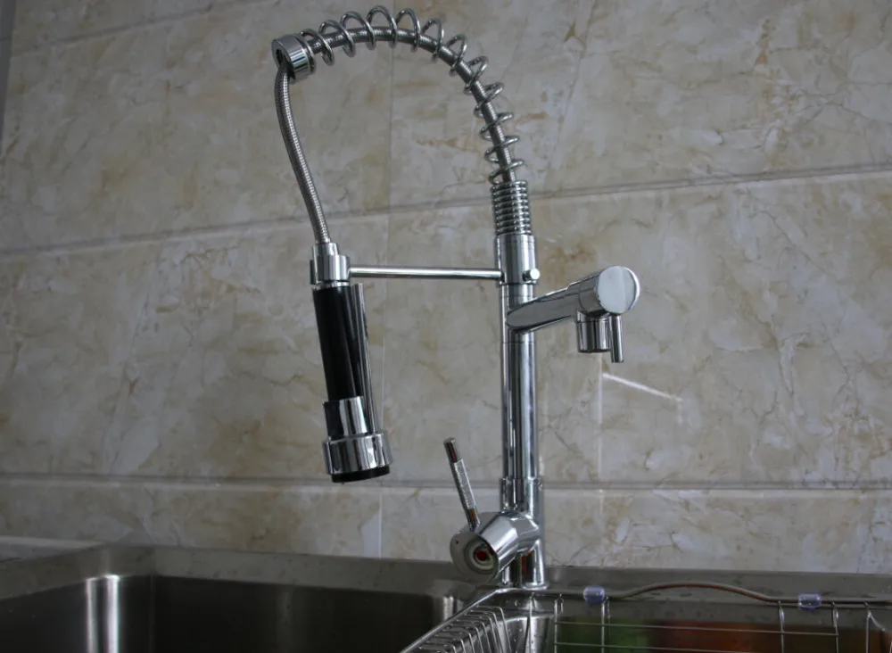 Best Quality Wholesale And Retail Hot Sale Chrome Brass Kitchen Faucet Dual Spout Swivel Bar Vessel