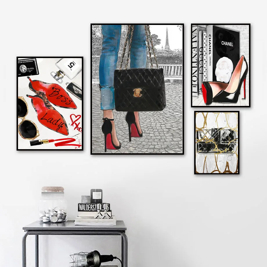 

Wall Art Canvas Painting Paris High Heels Falling Stars Girl Nordic Posters And Prints Pop Art Wall Pictures For Living Room