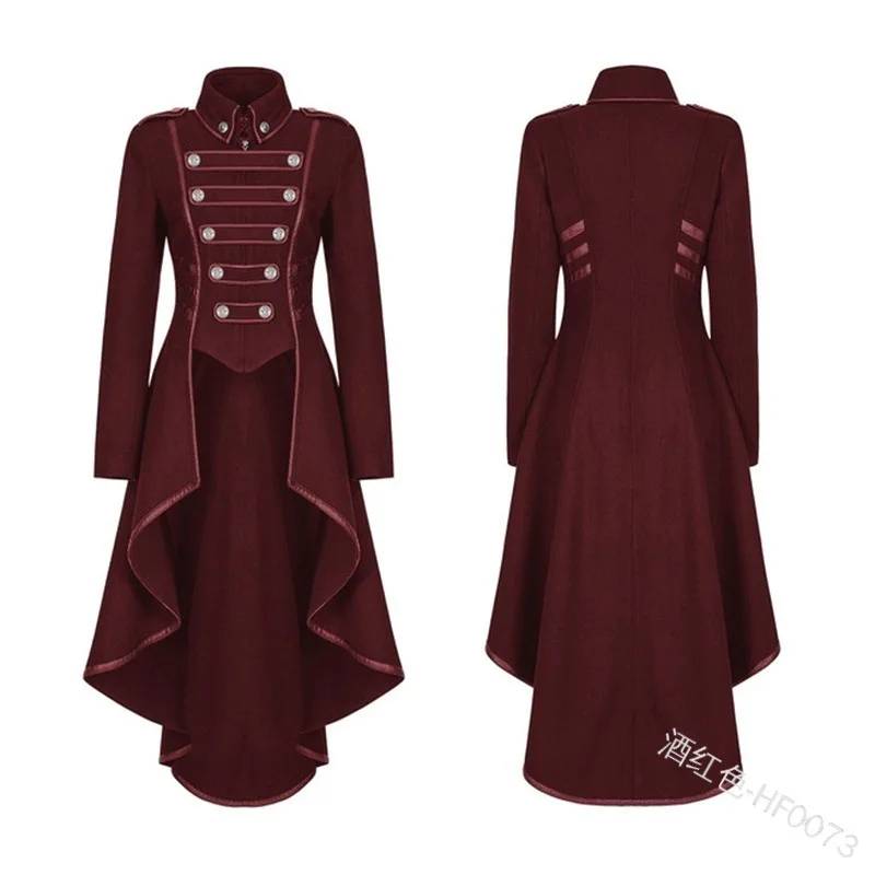  Steampunk Womens Military Coat Vintage Gothic Victorian Tailcoat Autumn Winter Ladies Army Uniform 