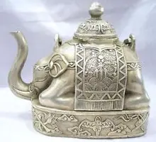 Artesanato Artes AGRADÁVEL CHINÊS VELHO Colecionador Chinês Tibet prata elephant forma figura bule Decoração Do Jardim de Bronze de BRONZE