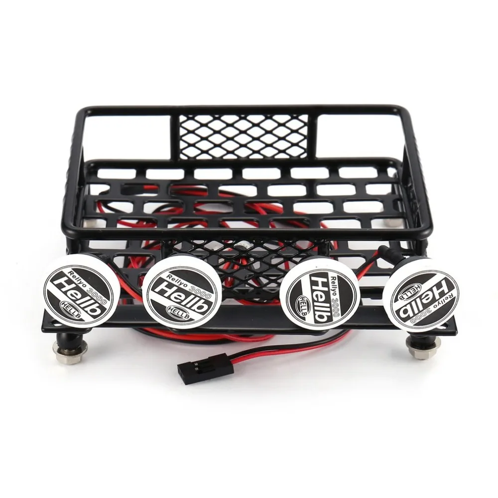 

RC CAR Roof Rack Luggage Carrier General Type With 4 Round LED Light Bars Truck Crawler For CC01 CR01 SCX10 RC4WD