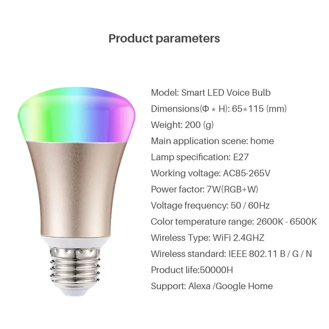 Smart Bulb WiFi E27 RGB Dimmable LED Lamp Phone App Remote Control Voice Control Works With Amazon Alexa and Google Home