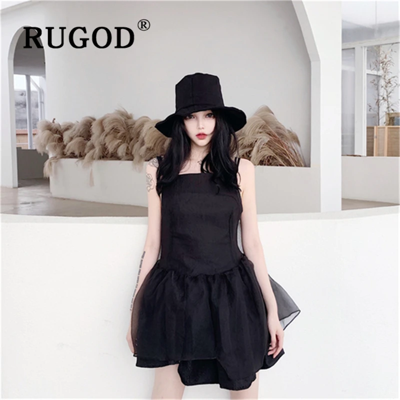 

RUGOD Sexy Spaghetti strap women blousee Eelgant lace sleeveless party dresses vestidos Fashion irregular A line summer dress