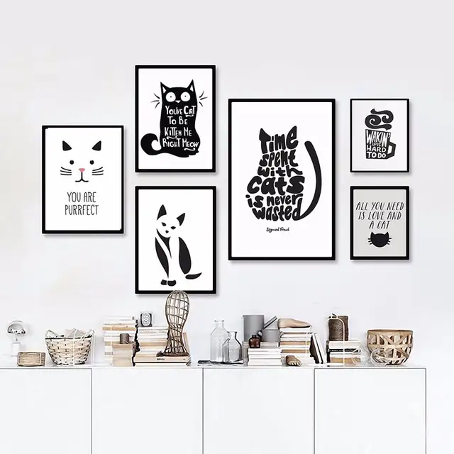 73 Chat Noir Et Blanc Animaux Citation Moderne Affiche Toile Impressions Mur Toile Art Imprime Des Images Murales Pour Salon Pas De Cadre In