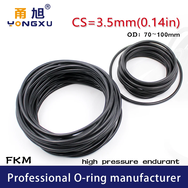 Черные уплотнительные кольца FKM из фторруглеродного каучука CS3.5mm OD70/72/75/80/85/90/95/100*3