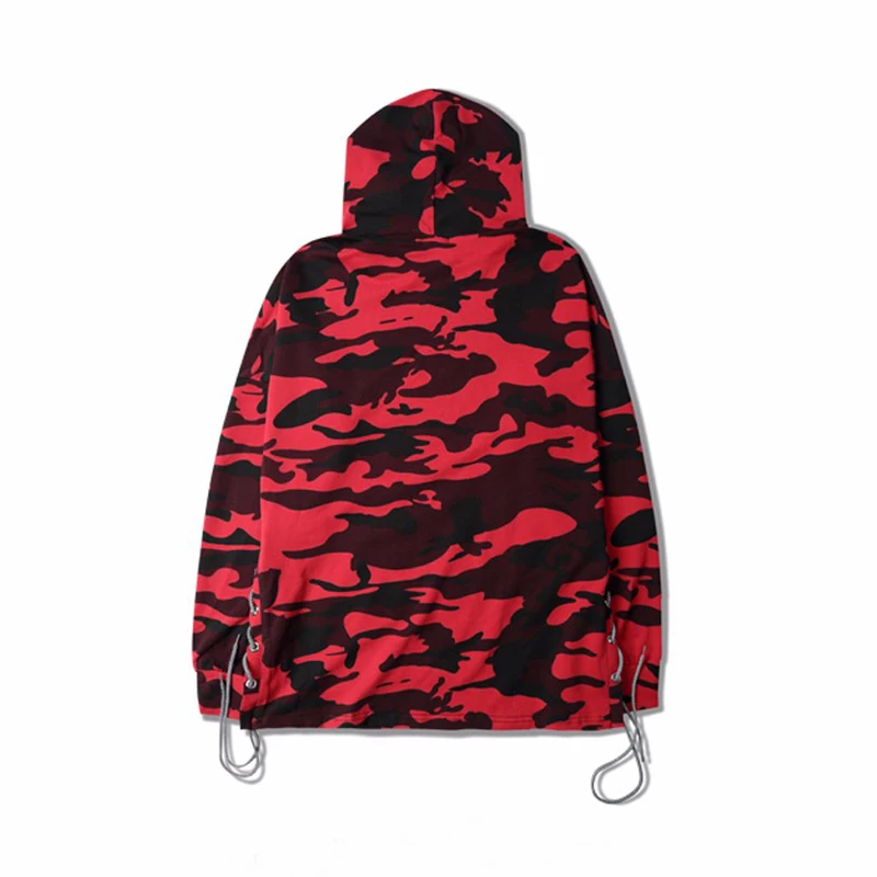 2018 Fashion Mens Drawstring Camo Hooded Red Camouflage Hoodie High Street Sweatshirts Men Hip Hop Hoodies Sweatshirt