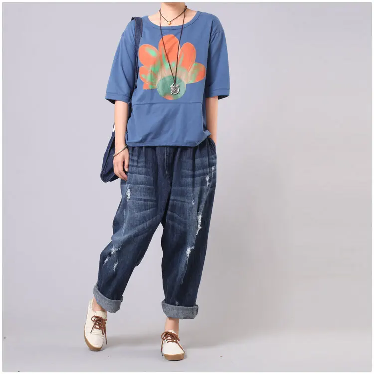 Корейские модные рваные джинсы в мужском стиле женские шаровары с эластичной талией в стиле хип-хоп джинсовые штаны Свободные мешковатые джинсы брюки