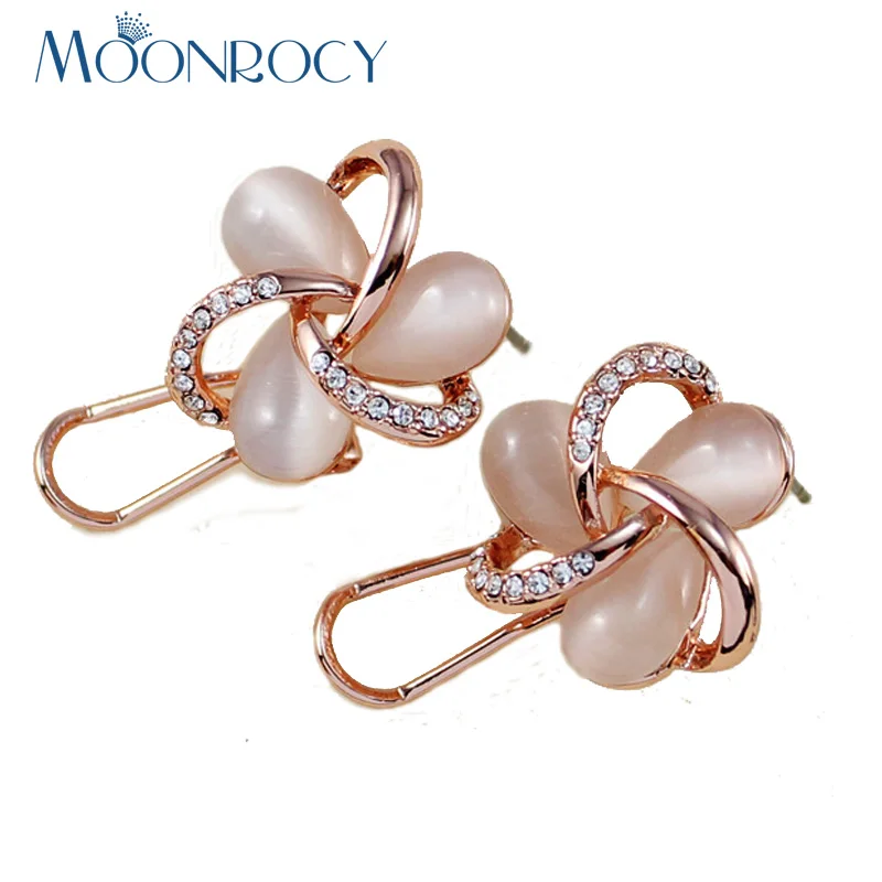 MOONROCY, новинка, Прямая, циркониевые модные ювелирные изделия, опт, розовое золото, цвет, цветок, кристалл, опаловые серьги для женщин, подарок