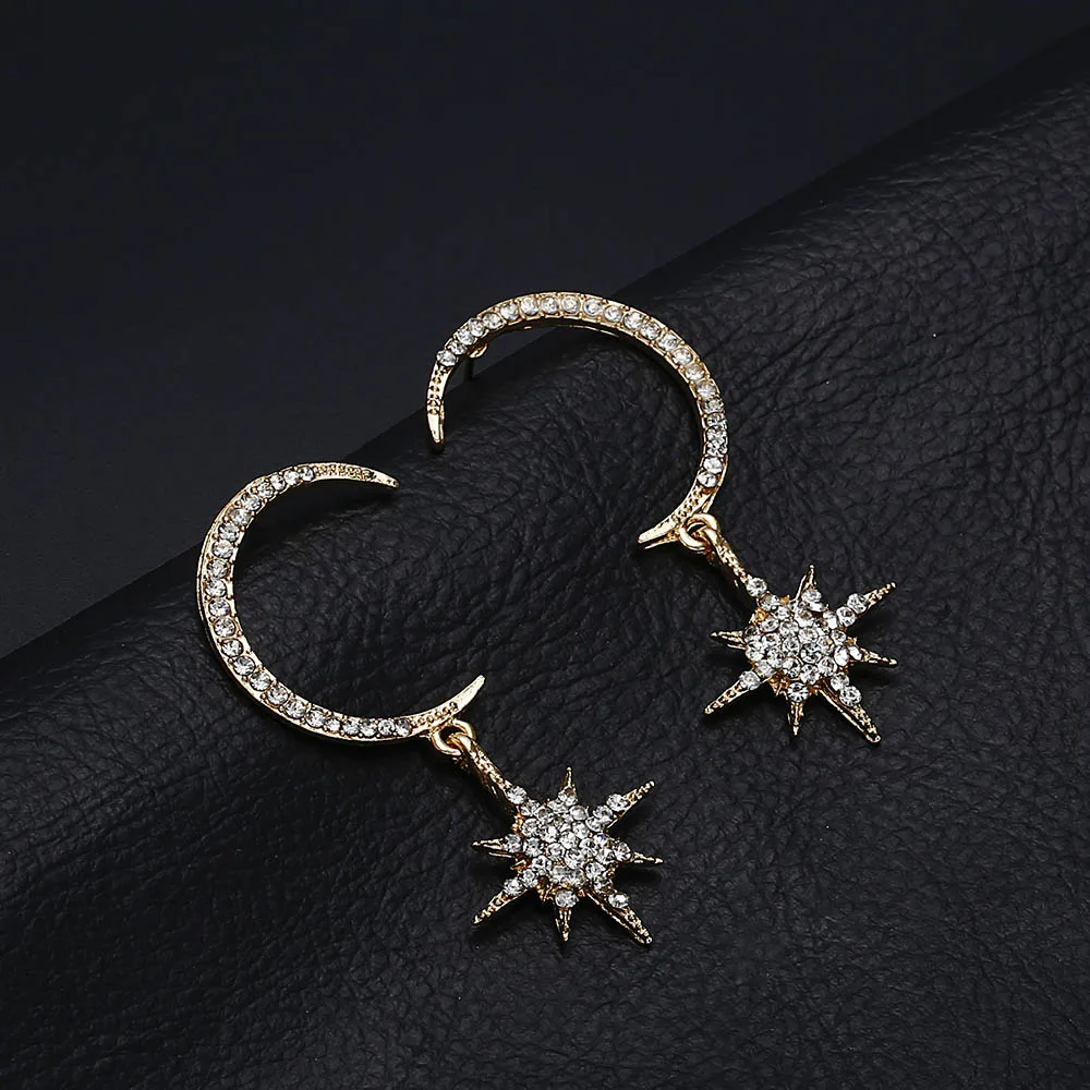 

Terreau Kathy Big Luxury Sun Moon Stars Drop Earrings Rhinestone Punk Boho Vintage Statement Earrings for Women Jewelry