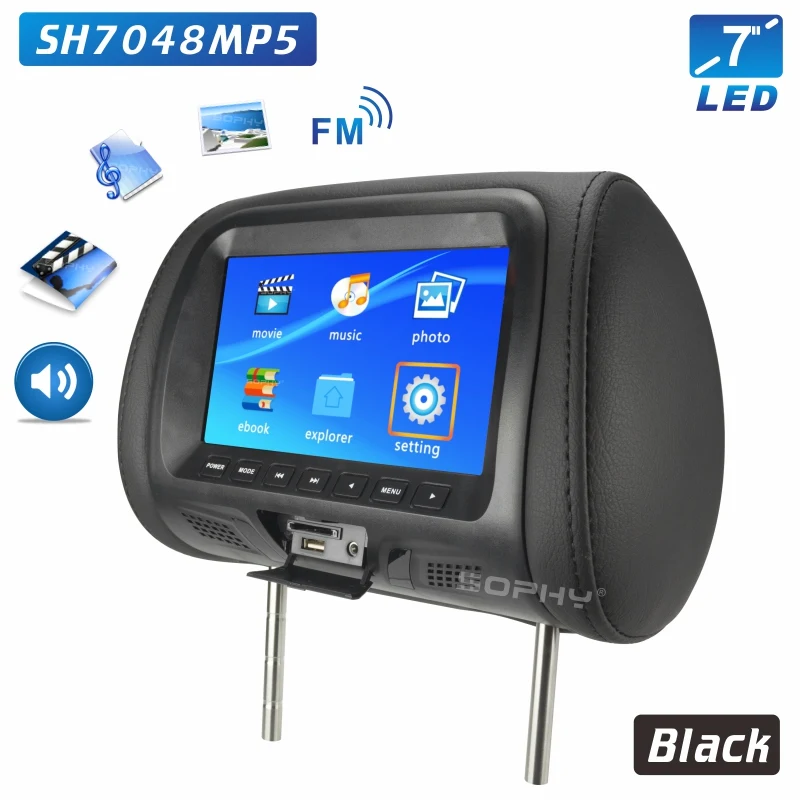Универсальный 7-ми дюймовый к автомобильному подголовнику MP4 монитор/мультимедийный плеер/заднем сиденье MP4/USB/SD/MP3 MP5 FM встроенные динамики - Цвет: SH7048MP5-Black