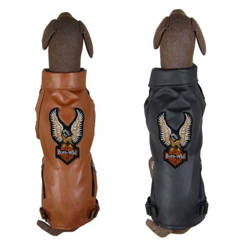 Waterproof Big Large Dog PU Leather Jacket Soft Pet Coat Eagle Trim
