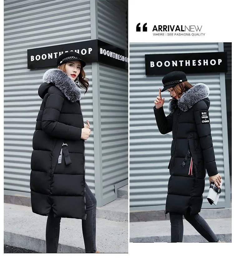Fashion lady cold warm big hair collar Women's down jacket long Korean version of wild slim body Women's winter clothing