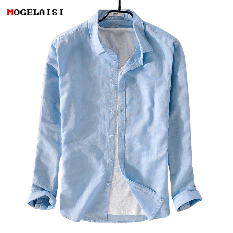 

Spring Mens linen shirts long sleeve men shirt flax solid white linen cotton shirt chemise homme camisa masculina M-4XL 9206