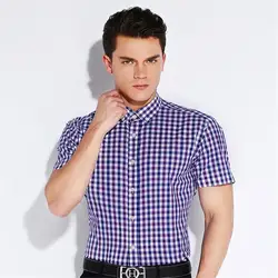 Caiziyijia Летняя мужская рубашка хлопок плед короткий рукав повседневные рубашки MCZ97510 S-4XL