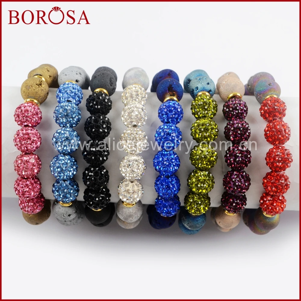 BOROSA 10PCS Fashion 10mm Round Rainbow Titanium Druzy With Disco Ball Beads Bracelet Gems Bangle For Women Jewelry G1575 | Украшения и