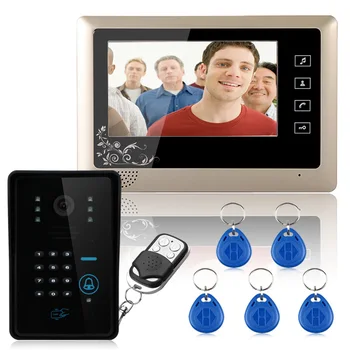 

Wired 7" Video Door Phone Intercom System 1 RFID Keypad Code Doorbell Camera 1 Monitor 1000TVL Wireless unlocks