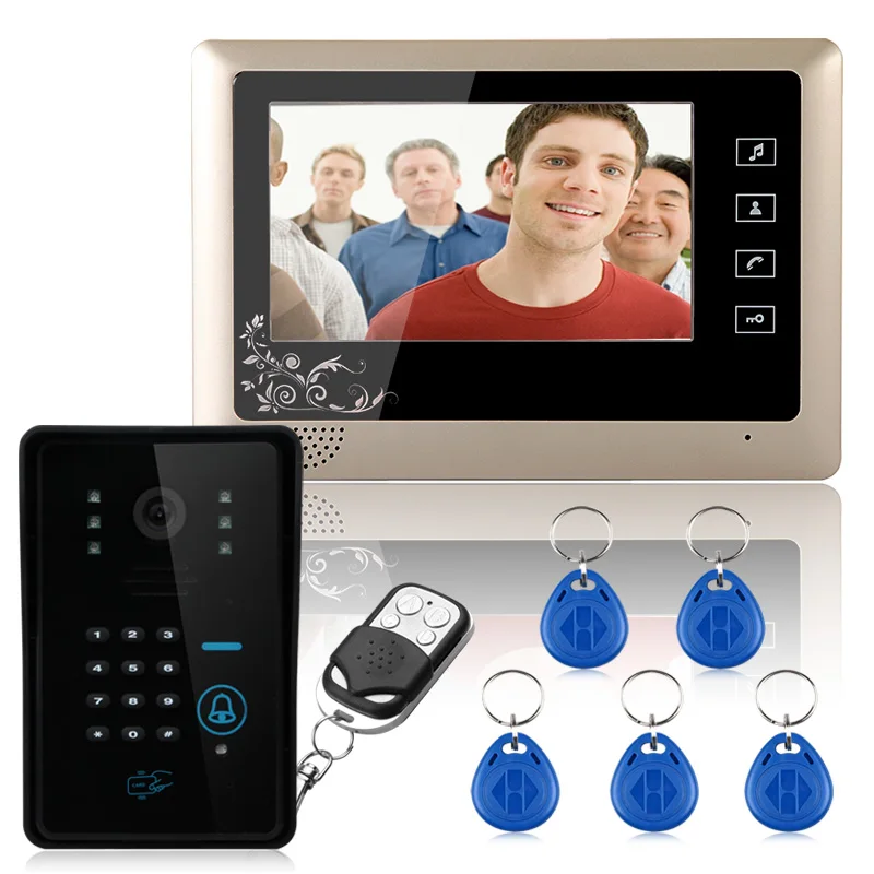 Wired 7\ Video Door Phone Intercom System 1 RFID Keypad Code Doorbell Camera 1 Monitor 1000TVL Wireless unlocks