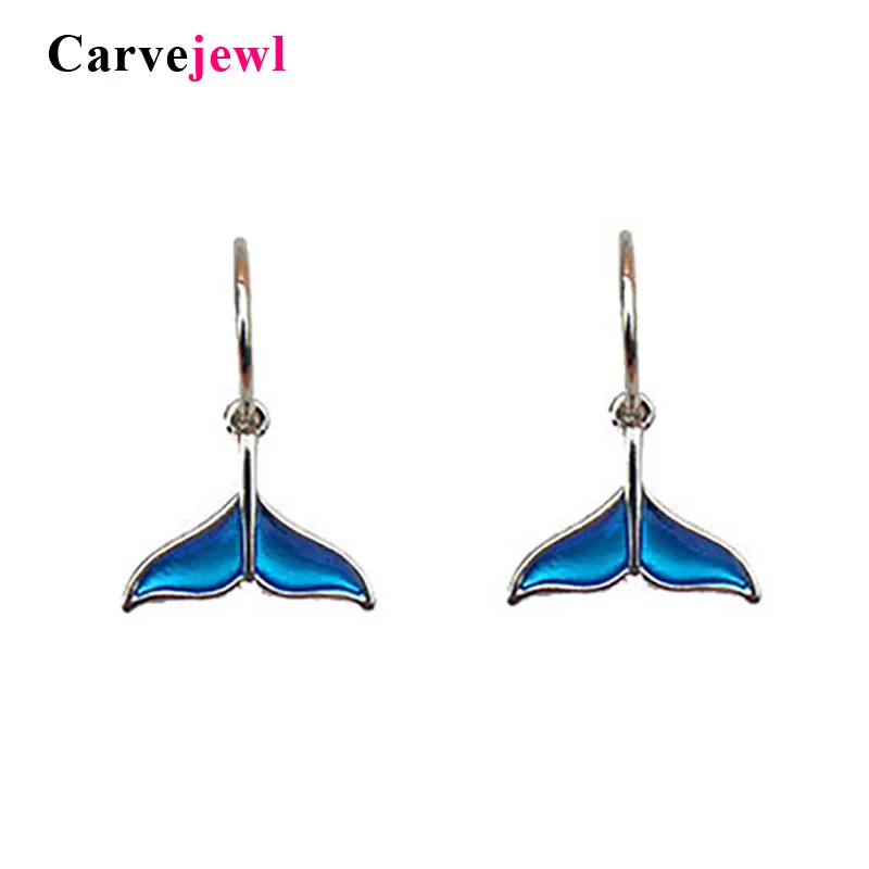 

Carvejewl New Design Delicate Fish Tail Drop Earring For Women jewelry cute blue enamel glaze ocean mermaid tail dangle earrings
