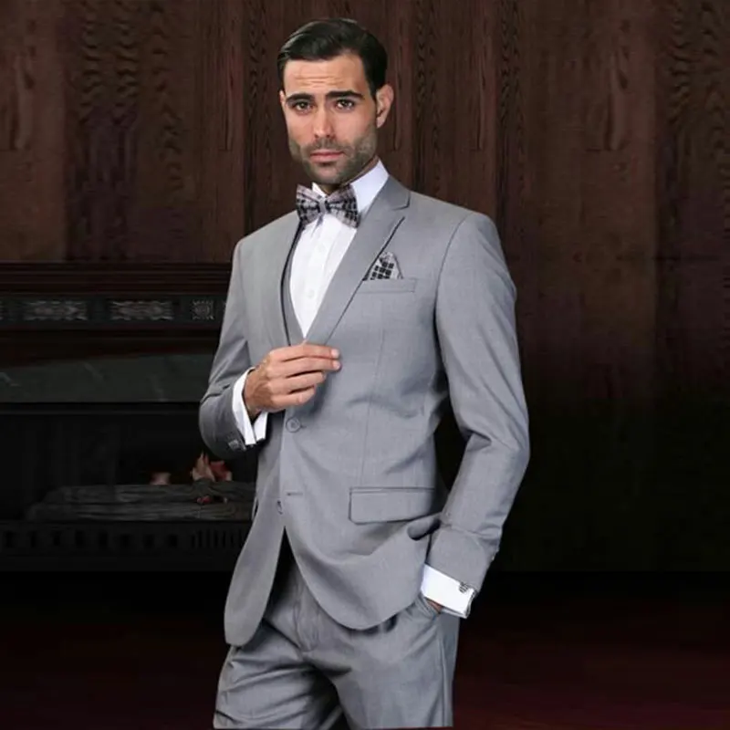 

Vintage Grey Men Suits for Wedding Slim Fit Terno Masculino Best Man Blazer Custom Made Groom Tuxedos 3Piece Coat Pants Vest