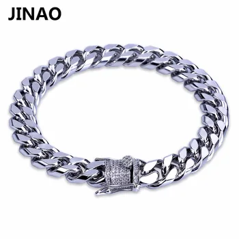 

JINAO Hip Hop New Style Gold Color Iced Out Bling Jewelry Bracelet Micro Pave CZ Stone Link Bracelet For Men Christmas Gift