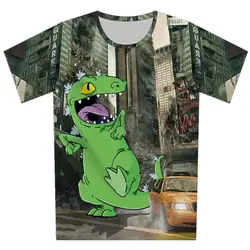 2018 Новые Летние мультфильм зеленый динозавр футболка дети короткий рукав модные 3D футболка деньги Тигр Galaxy здание Творческий Tee