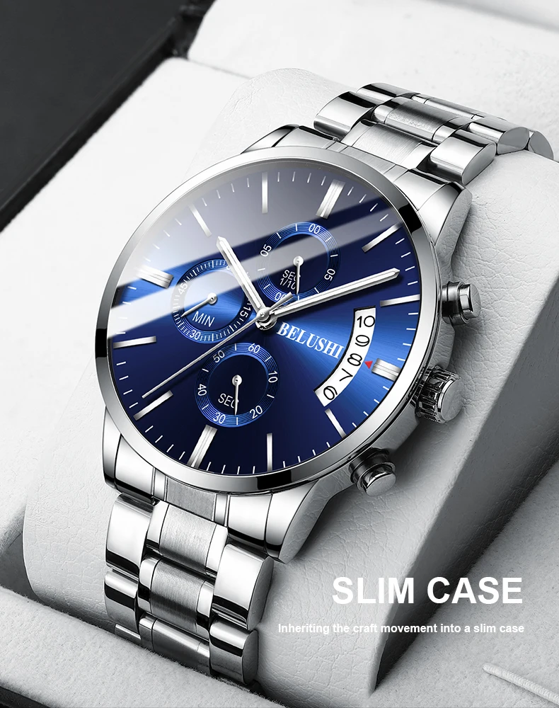 BELUSHI Топ бренд Мужские кварцевые часы водонепроницаемые Дата Календарь хронограф наручные часы повседневные бизнес часы reloj hombre# c
