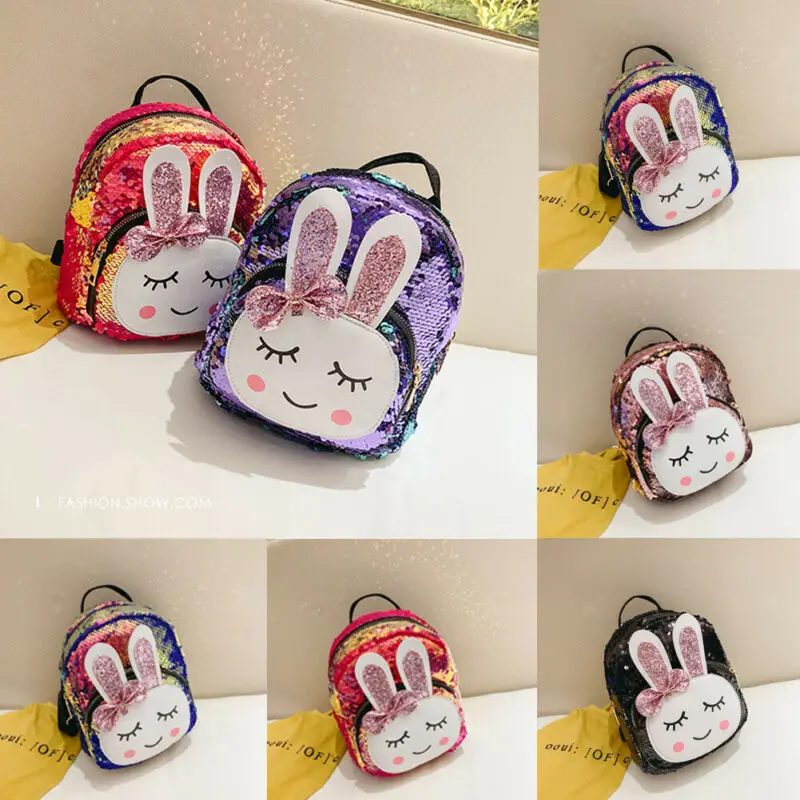 Детский рюкзак с рисунком для маленьких девочек, школьный рюкзак с кроликом и пайетками, сумка на плечо рюкзак