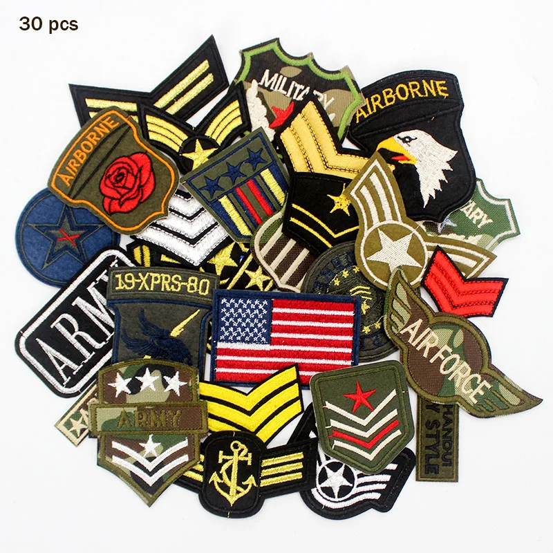 

30pcs/set Mixed Troops Army Patches Badge Military Embroidery patch iron on for clothes Jacket Jeans Applique